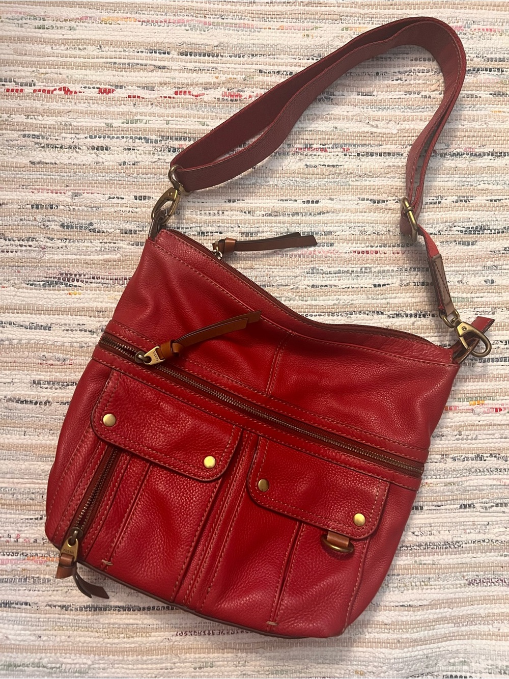 Fossil Red Leather Crossbody Shoulder Bag